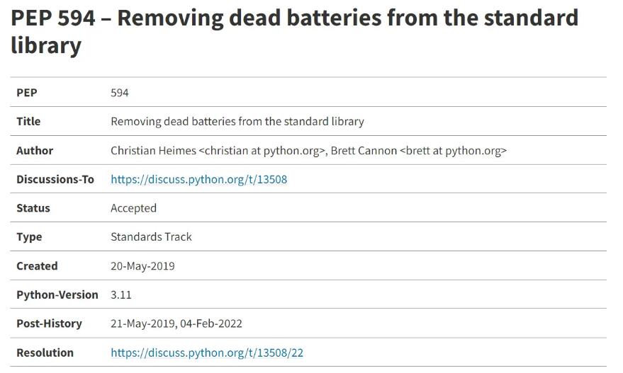 Python 通过从标准库中删除“dead batteries”提案