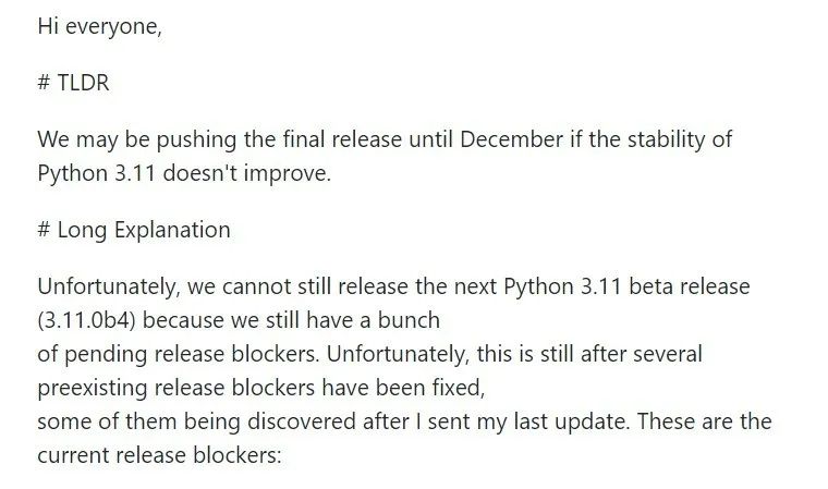 Python3.11推迟发布，原因竟然是……