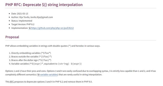 PHP 8.2 弃用通过 ${} 在字符串插入变量语法