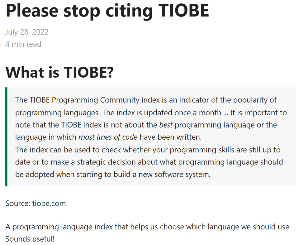 TIOBE 编程语言排行榜被 “喷”