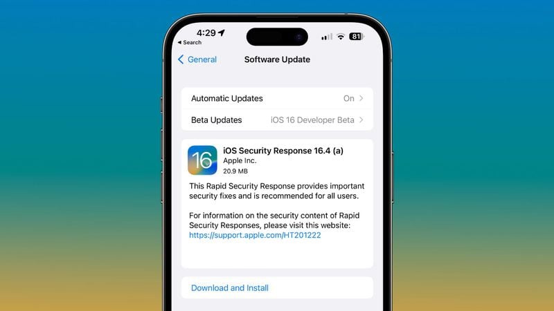 苹果 iOS 16.4 Beta 3 代码出现快速安全响应更新的新描述：不兼容问题会导致一些应用意外关闭