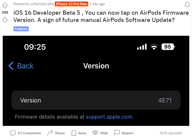 iOS 16 Beta 5小改动暗示AirPods手动固件更新或更加轻松